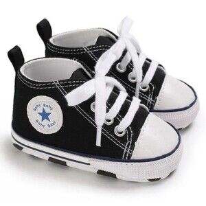 Baby Soft Sole Canvas Sneakers Black White Size 6-12 Months NEW